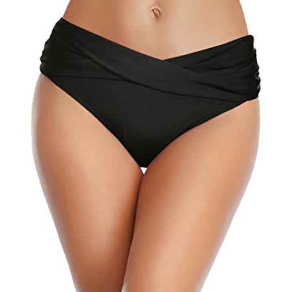 Classic Black High-Waisted Bikini with Ruched Waistband, New, Hygienic Liner, L - Picture 2 of 4
